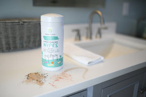 MomRemedy Hydrogen Peroxide Wipes on bathroom counter