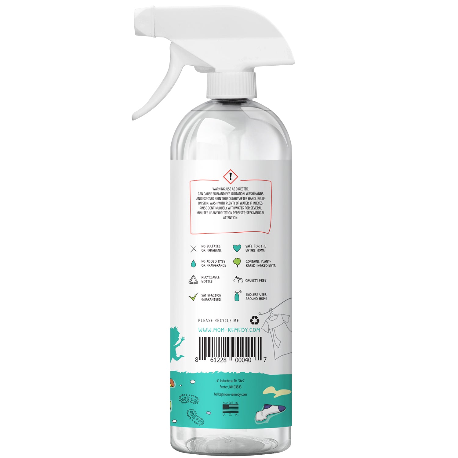 MomRemedy Hydrogen Peroxide Cleaner and stain remover for stains, spills, dirt. grime, pet messes, odors. Great for kitchens and everything household. Ingredients you can trust.